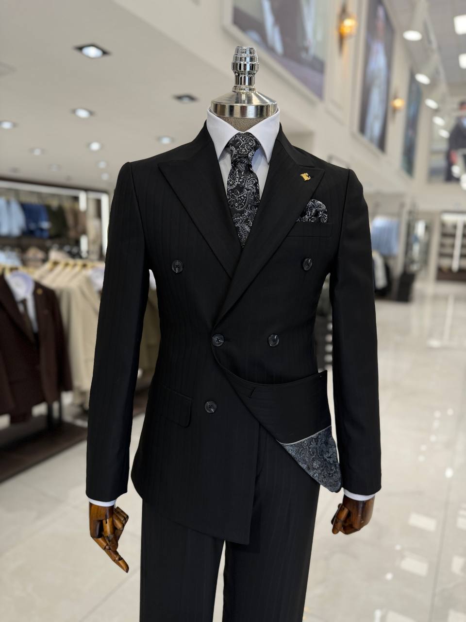 Men's Charcoal Grey Pinstripe Double Breasted Suit