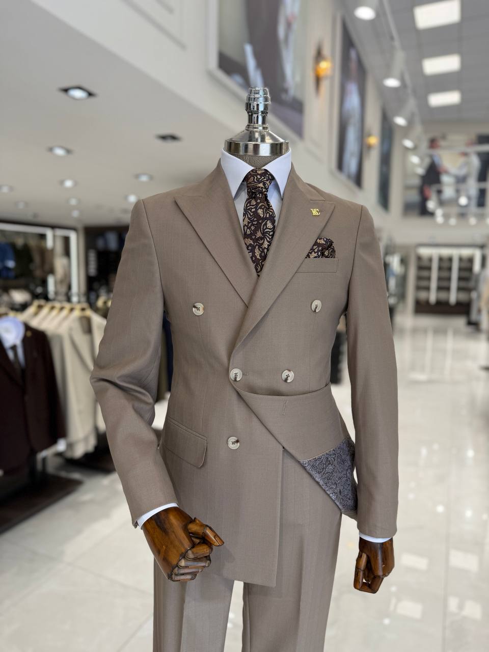 Men's Light Brown Double Breasted Suit