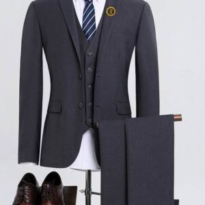 Men's Premium Dark Grey Three Piece Suit for Wedding Guest Outfits