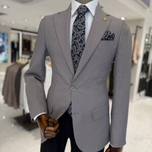 Men's Grey Slim-Fit Single-Breasted Blazer for Casual & Business Wear