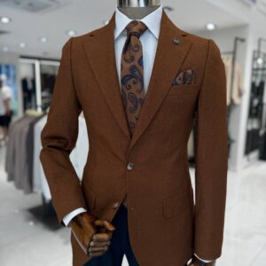 Brown Slim-Fit Single-Breasted Blazer for Business & Smart-Casual Wear.