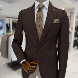 Men's Dark Brown Slim-Fit Single-Breasted Blazer for Business & Formal Outfits