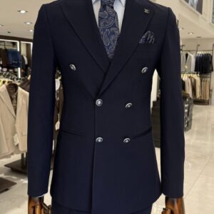 Men's Navy Blue Double Breasted Suit – Tailored Formal Suit for Weddings, Business & Special Events