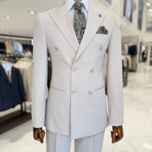 Men's White Double Breasted Suit – Peak Lapel Formal Suit with Matching Trousers