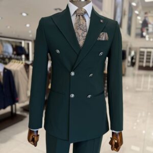 Men's Jungle Green Double Breasted Formal Suit ;2 Piece Tailored Blazer & Trouser Set