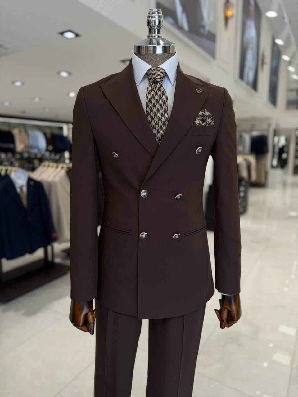 Men's Brown Double Breasted Formal Suit 2 Piece Blazer and Trouser Set