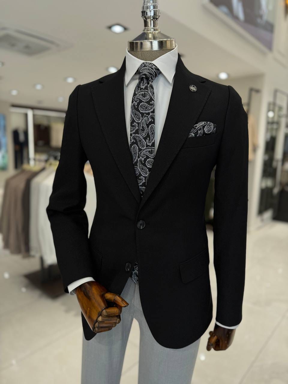 Men's Black Slim-Fit Single-Breasted Blazer for Casual & Business Wear - Image 2