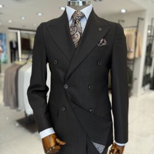 Men’s Black Double-Breasted Pinstripe Suit for Weddings, Business & Formal Events