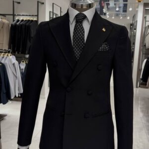 Classic Black Double-Breasted Suit.