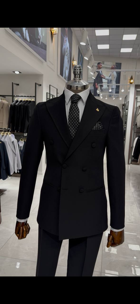 Classic Black Double-Breasted Suit.