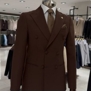 Men's Brown Double Breasted Suit for Office Wear and Formal Events