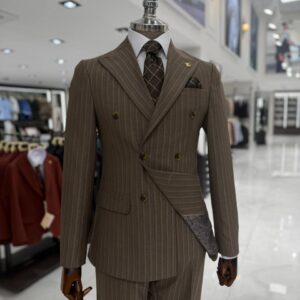 Men's Brown Pinstripe Double Breasted Suit for Weddings and Cocktail Events