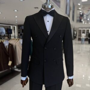 Men's Black Double Breasted Tuxedo Jacket with Peak Lapel