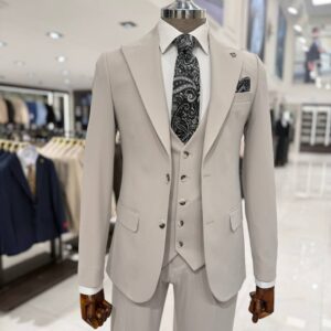 Men's 3 Piece Beige Suit for Weddings and Formal Events