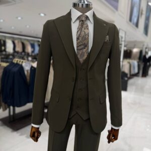 Men's Olive Green 3 Piece Tailored Suit for Weddings and Formal Events