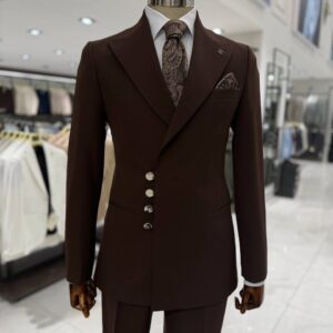 Men's Chocolate Brown Double-Breasted Suit For formal events