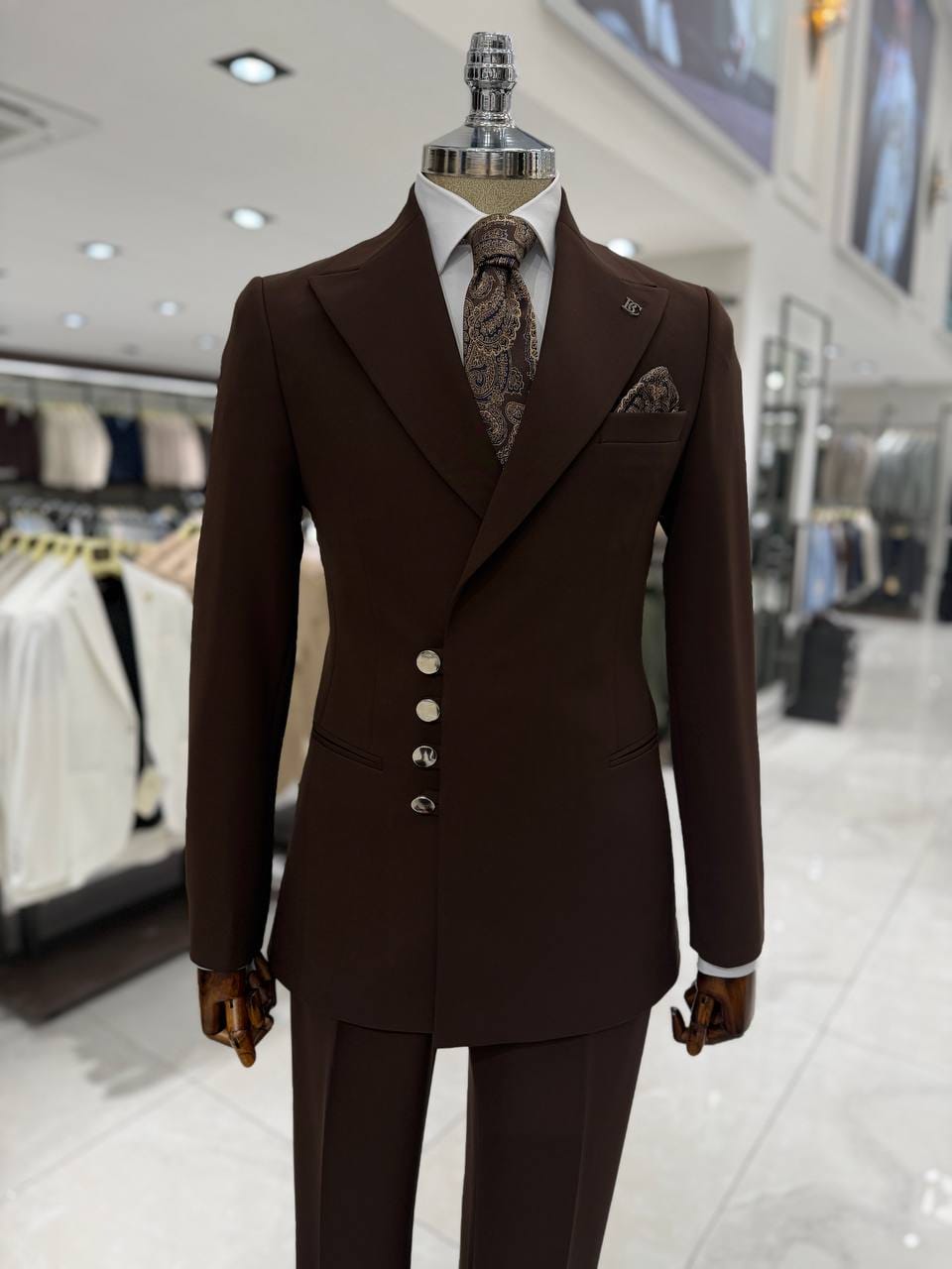 Men's Chocolate Brown Double-Breasted Suit For formal events