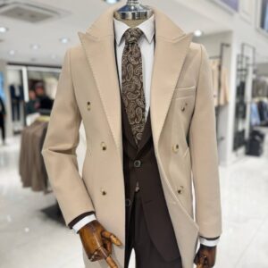 Men’s Beige Trench Coat – Classic Double-Breasted Coat for Smart Casual & Formal Wear