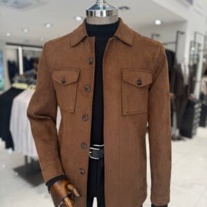 Men's Brown Button-Up Jacket with Chest Pockets