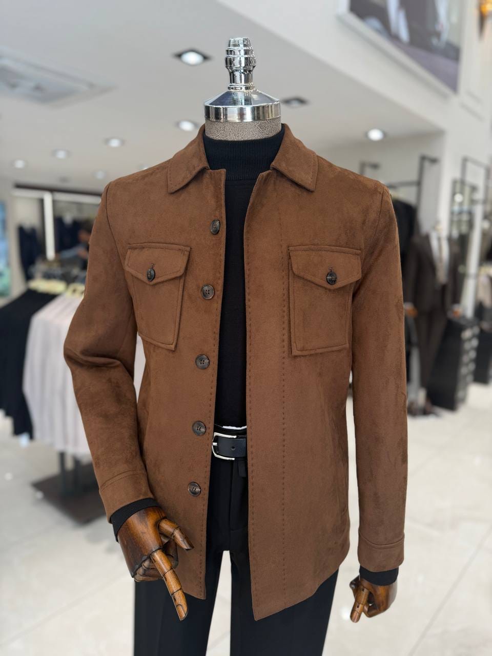 Men's Brown Button-Up Jacket with Chest Pockets