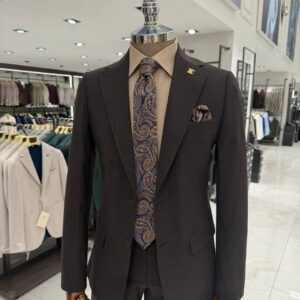 Men's brown pinstripe suit for weddings and formal occasions