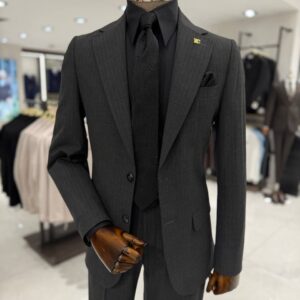 Men's grey pinstripe suit for business meetings and formal occasions